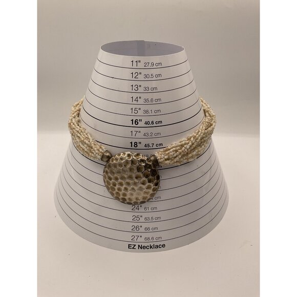 Beaded Multistrand Necklace With Hammered Silver Tone Pendant - Picture 2 of 4